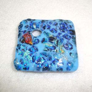 Artisan One-of-a-Kind Blue Square Dichroic Fused Art Glass Pendant Handcrafted*